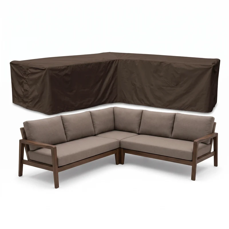 Housse de banc d’angle de jardin aux côtés égaux 600D luxe brun foncé