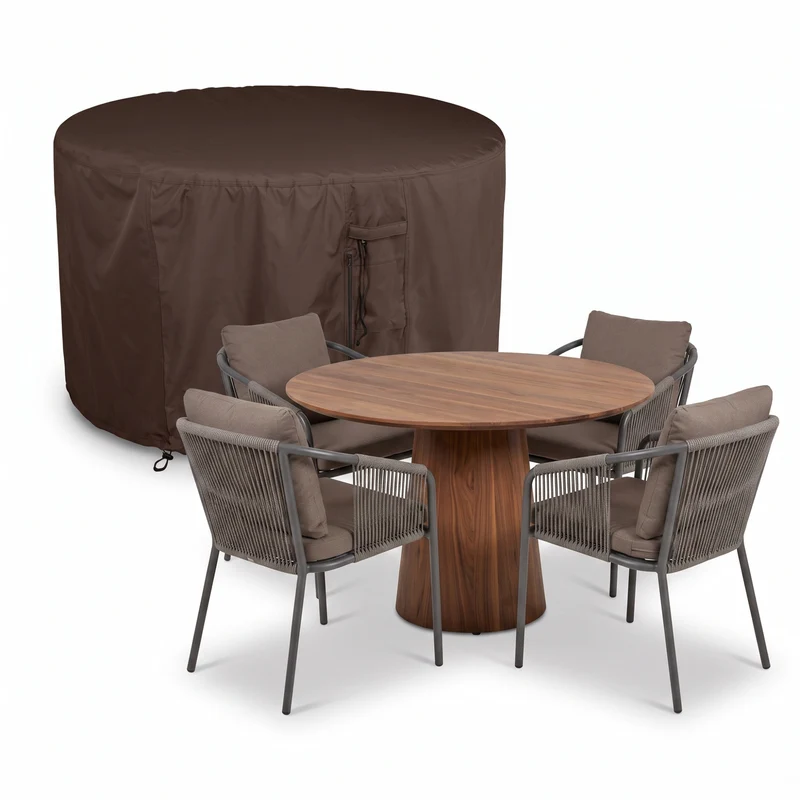 Housse de salon de jardin pour table ronde 600D luxe brun foncé