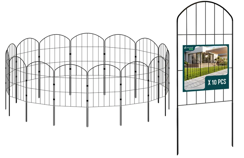 Lot de 10 Clotures de Jardin Decorative en Metal 61x33 cm Noir