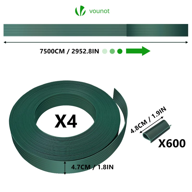 Kit de lamelles occultantes PVC brise vue 300m x 4.7cm avec 600 clips Vert