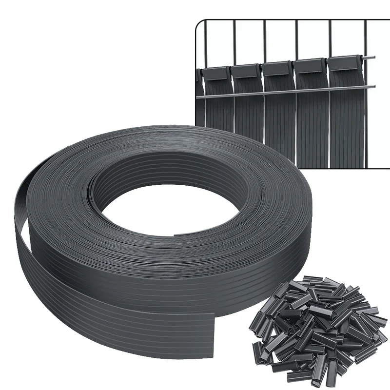 Kit de lamelles occultantes PVC brise vue 75m x 4.7cm avec 150 clips Gris