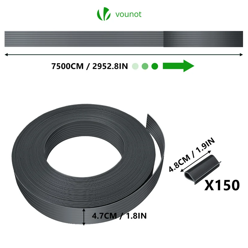 Kit de lamelles occultantes PVC brise vue 75m x 4.7cm avec 150 clips Gris