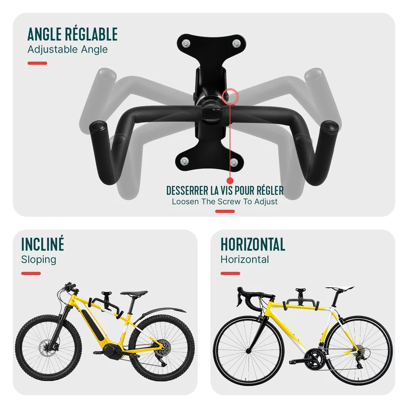 Support mural velo pliable et reglable metal noir