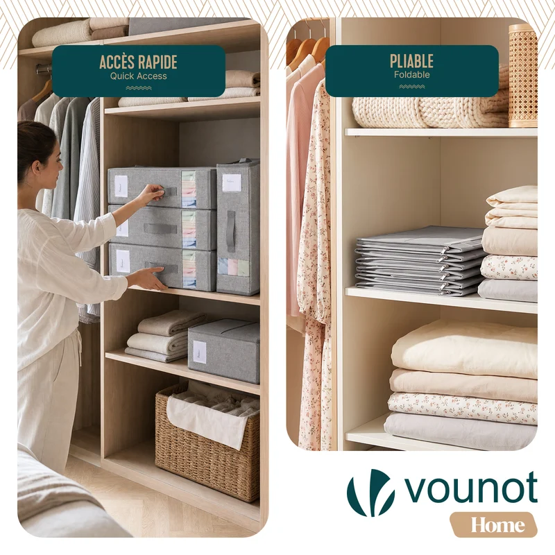 Lot de 3 Sacs de Rangement Drap de Lit Pliable 38,5x33x12cm Gris
