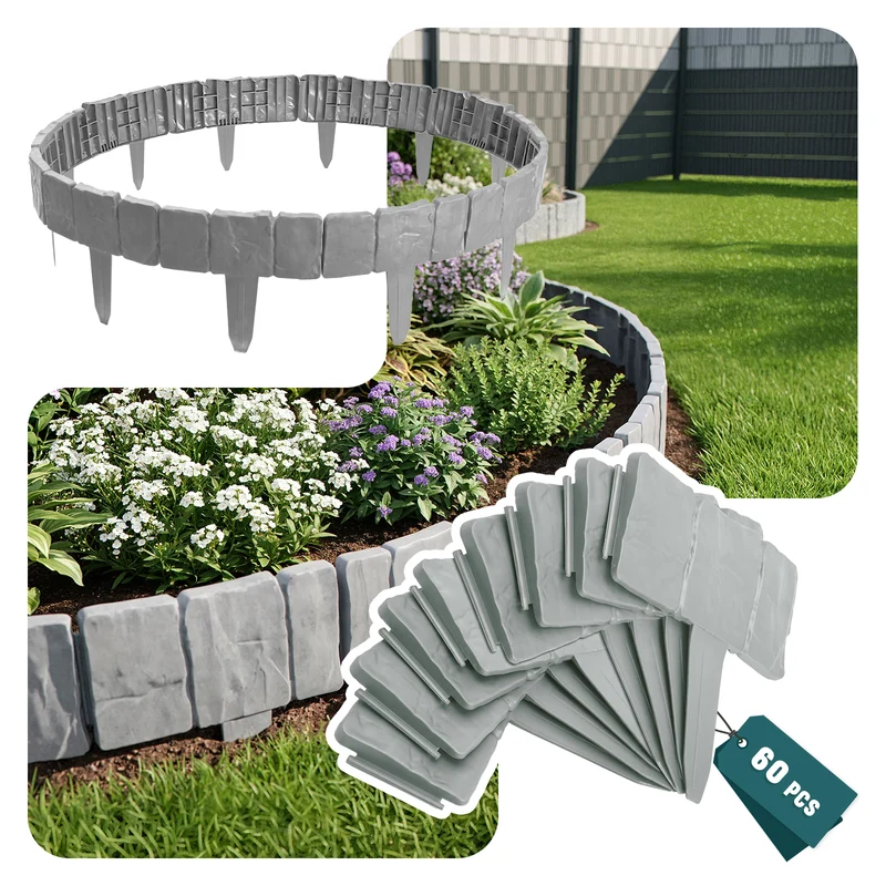 Bordure de jardin plastique PP imitation pierre 15m gris clair