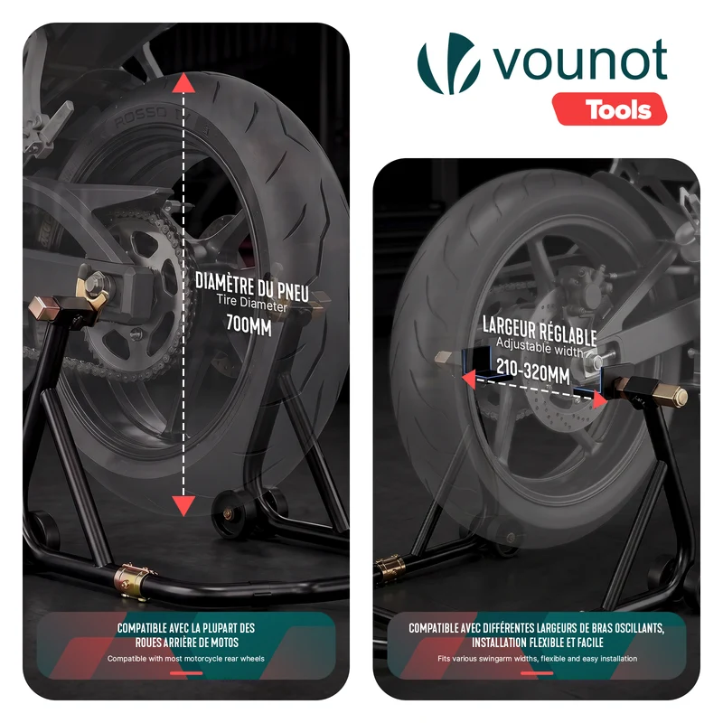 Bequille Moto roue arriere charge max 390 kg acier Noir
