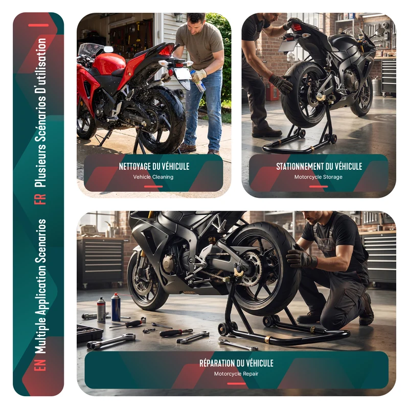 Bequille Moto roue arriere charge max 390 kg acier Noir