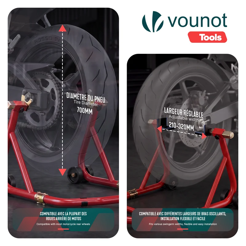 Bequille Moto roue arriere charge max 390 kg acier Rouge