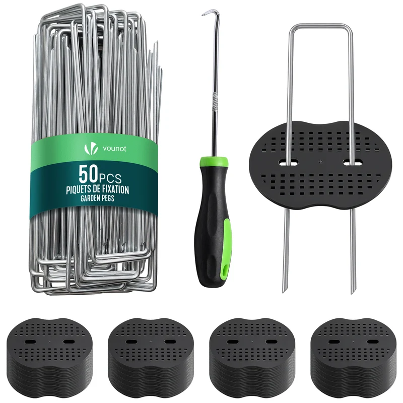 Lot de 50 piquets de fixation U 150x30mm avec 25 Rondelles de fixation plastique