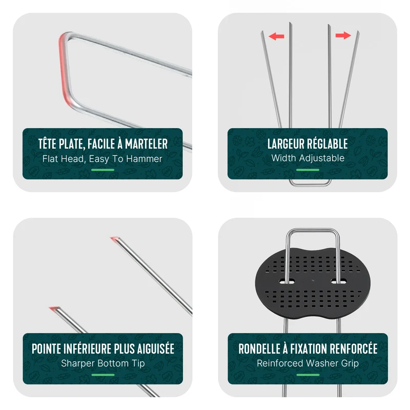Lot de 150 piquets de fixation U 150x30mm avec 75 Rondelles de fixation plastique