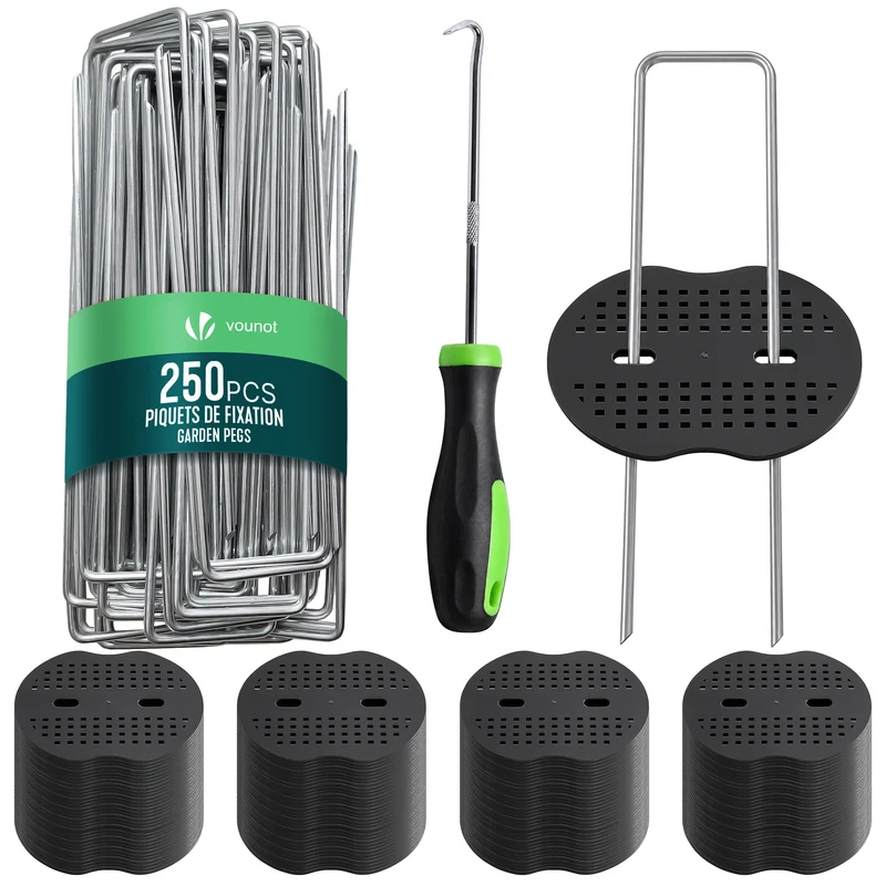 Lot de 250 piquets de fixation U 150x30mm avec 125 Rondelles de fixation plastique
