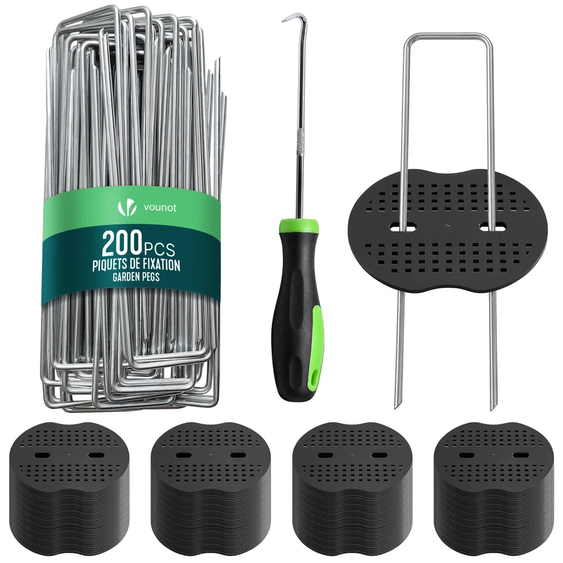 Lot de 200 piquets de fixation U 150x30mm avec 100 Rondelles de fixation plastique