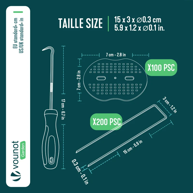 Lot de 200 piquets de fixation U 150x30mm avec 100 Rondelles de fixation plastique