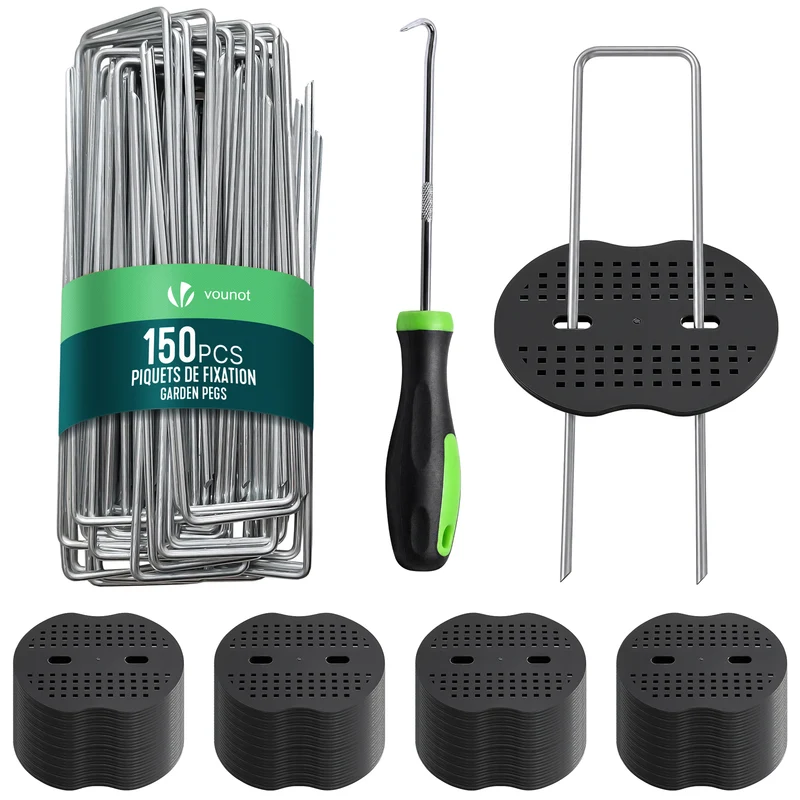 Lot de 150 piquets de fixation U 150x30mm avec 75 Rondelles de fixation plastique