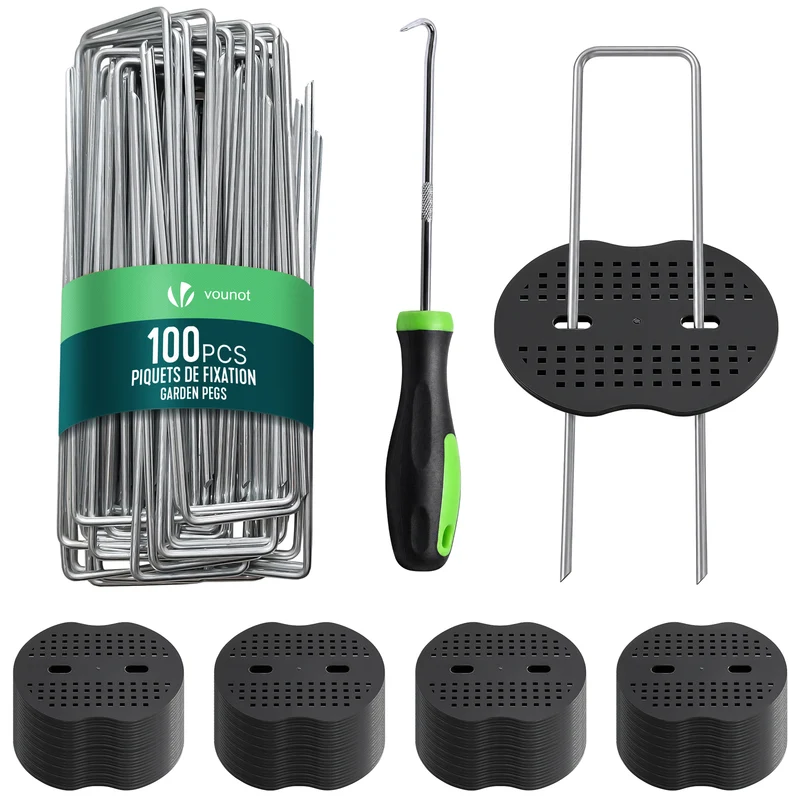 Lot de 100 piquets de fixation U 150x30mm avec 50 Rondelles de fixation plastique