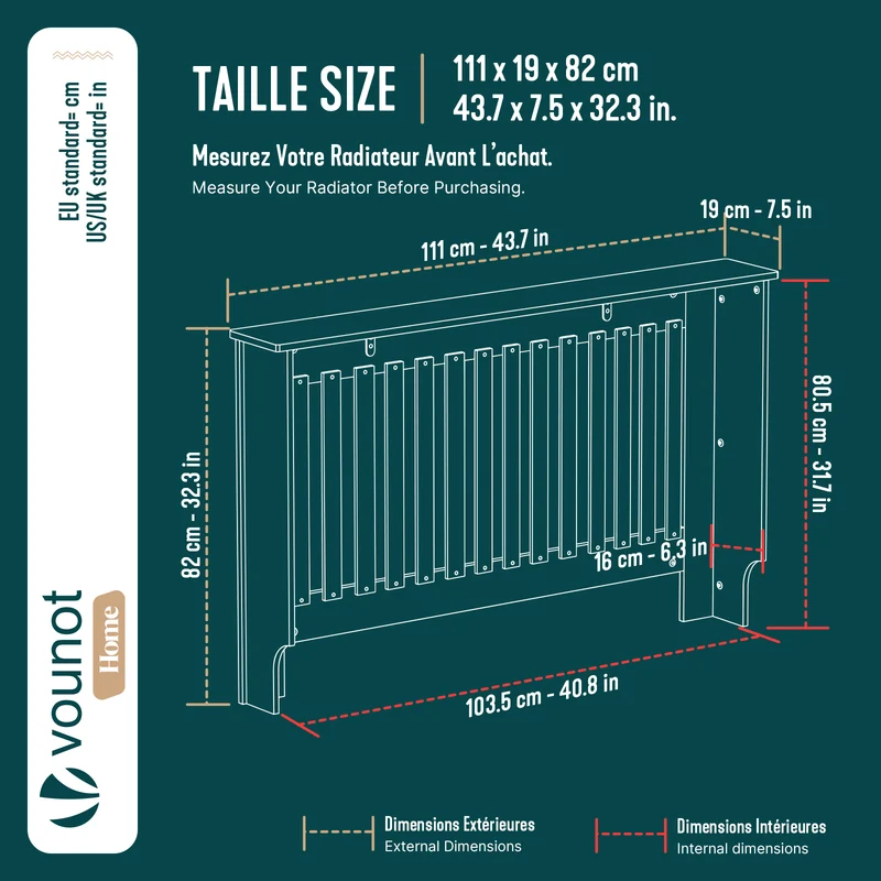 Cache radiateur en MDF avec lattes et etagere 111×19×82 cm Blanc
