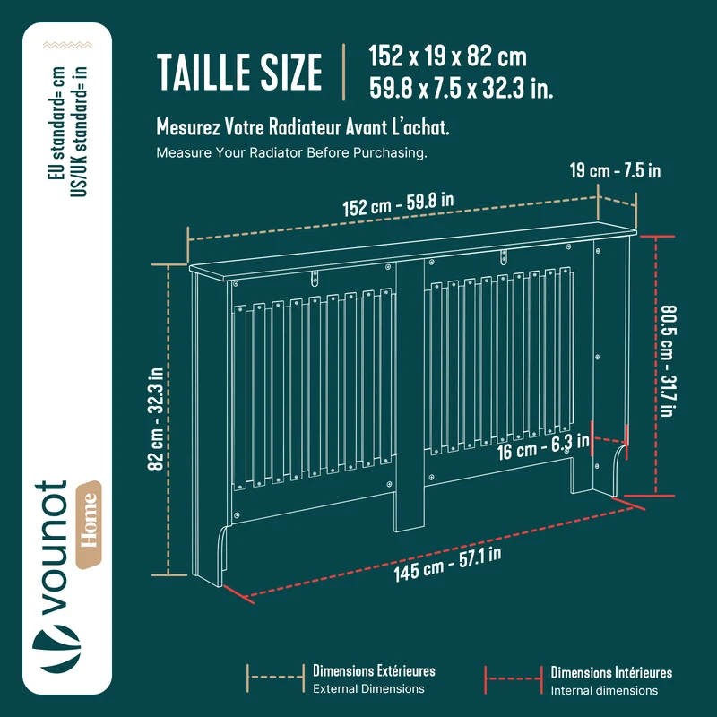 Cache radiateur en MDF avec lattes et etagere 152×19×82 cm Blanc
