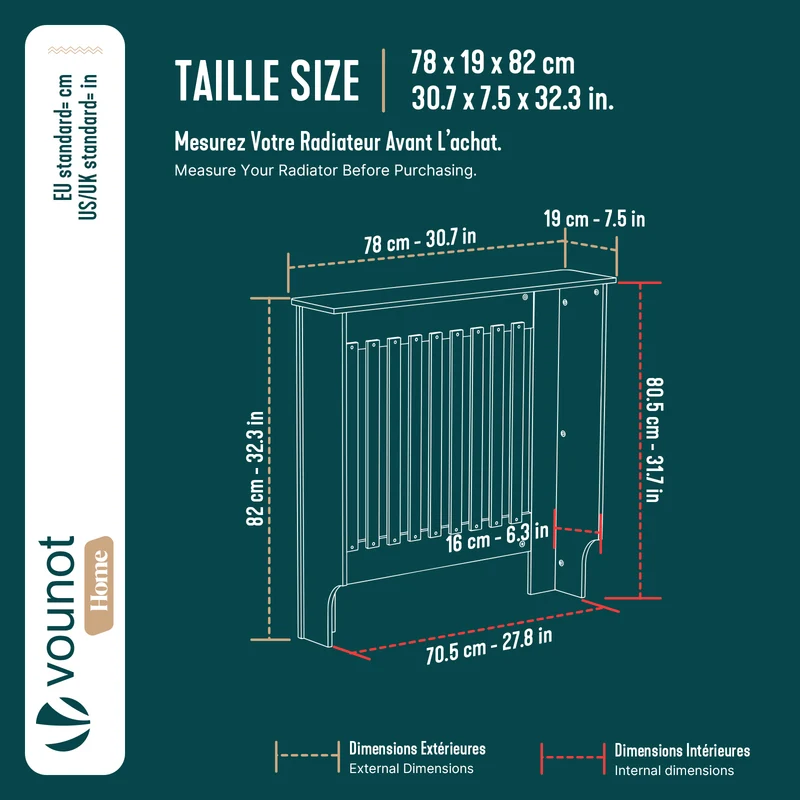 Cache radiateur en MDF avec lattes et etagere 78×19×82 cm Blanc