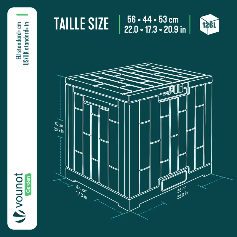 Coffre de Rangement Exterieur 126L en PP avec Système de Verrouillage 56x44x53CM Anthracite