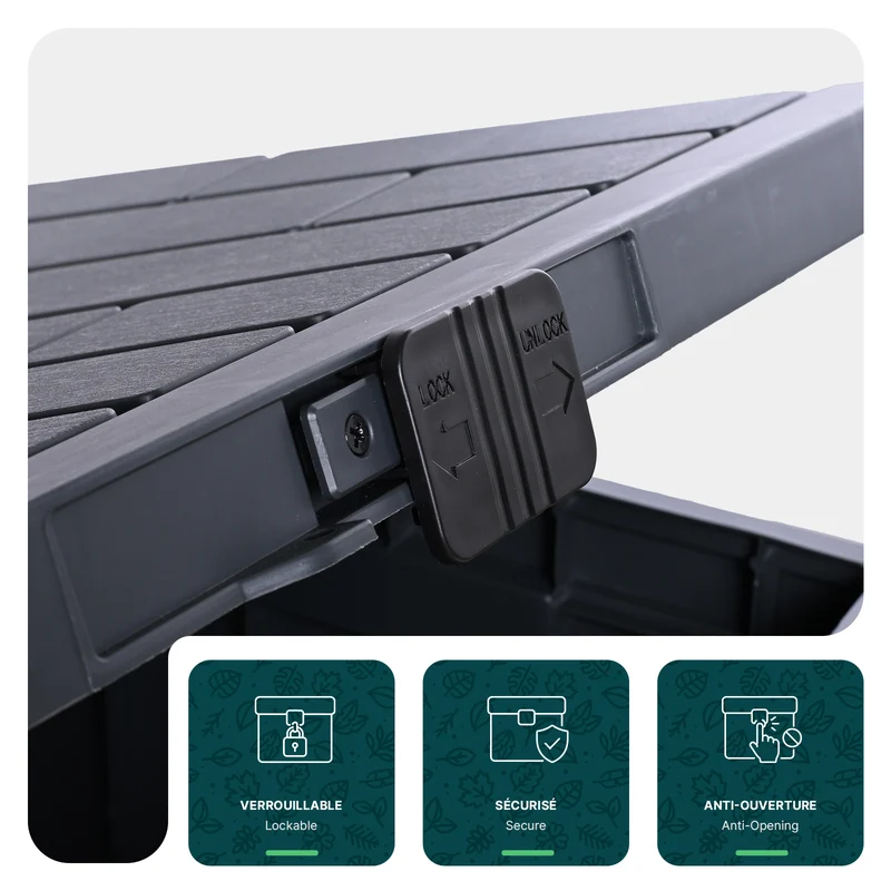 Coffre de Rangement Exterieur 126L en PP avec Système de Verrouillage 56x44x53CM Anthracite