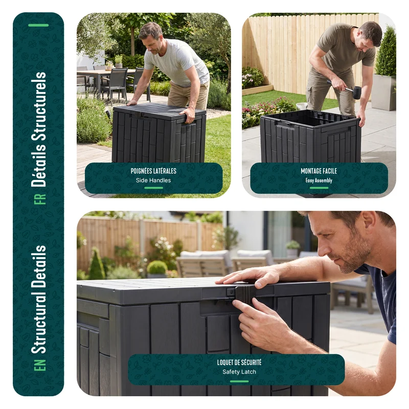 Coffre de Rangement Exterieur 126L en PP avec Système de Verrouillage 56x44x53CM Anthracite