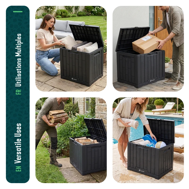 Coffre de Rangement Exterieur 126L en PP avec Système de Verrouillage 56x44x53CM Anthracite