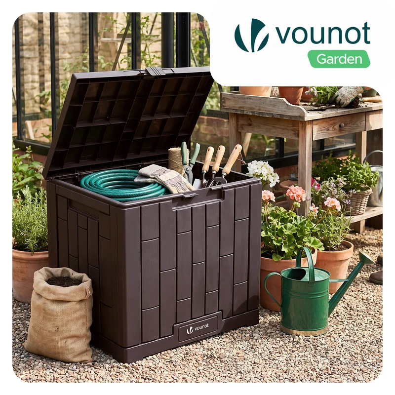 Coffre de Rangement Exterieur 126L en PP avec Système de Verrouillage 56x44x53CM Marron