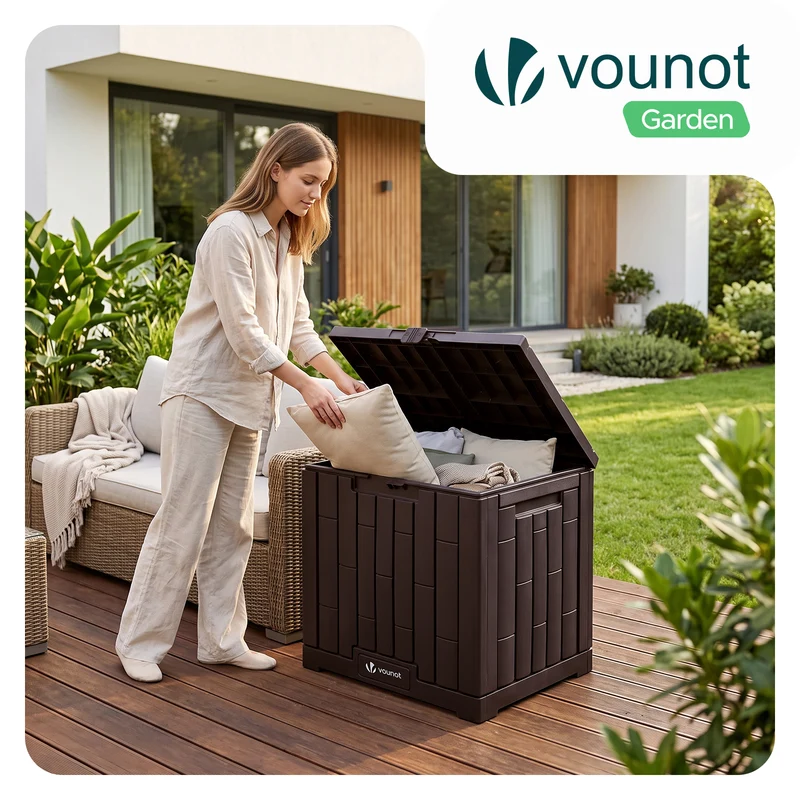 Coffre de Rangement Exterieur 126L en PP avec Système de Verrouillage 56x44x53CM Marron
