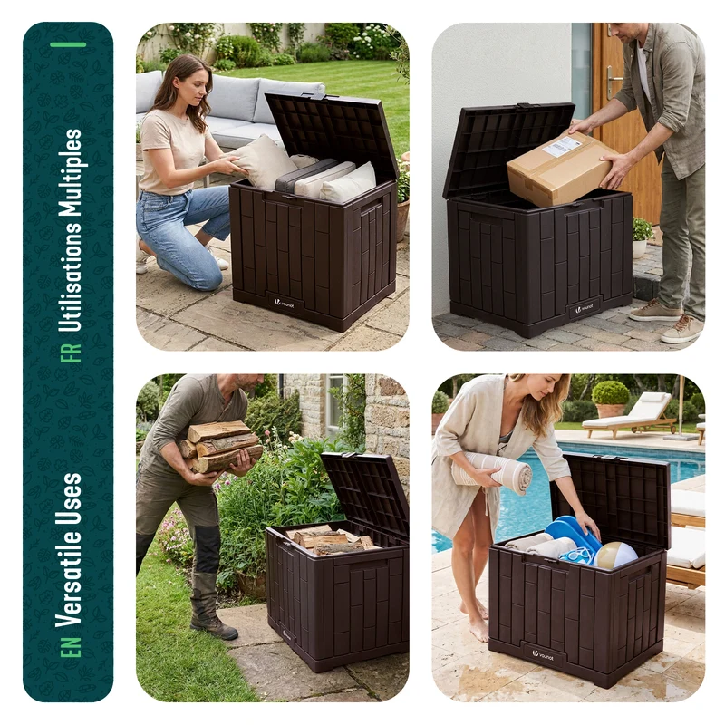Coffre de Rangement Exterieur 126L en PP avec Système de Verrouillage 56x44x53CM Marron
