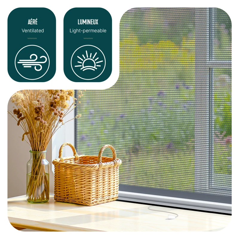 Store moustiquaire pour fenetre enroulable et recoupable en pvc L100 x H160 cm Blanc
