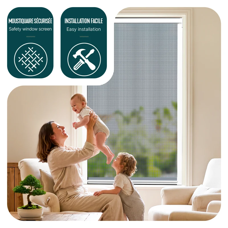 Store moustiquaire pour fenetre enroulable et recoupable en pvc L80 x H130 cm Blanc