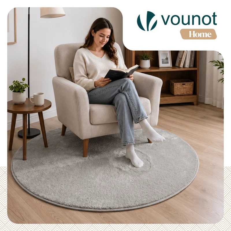 Tapis de salon poils ras doux antiderapant ф120cm uni gris