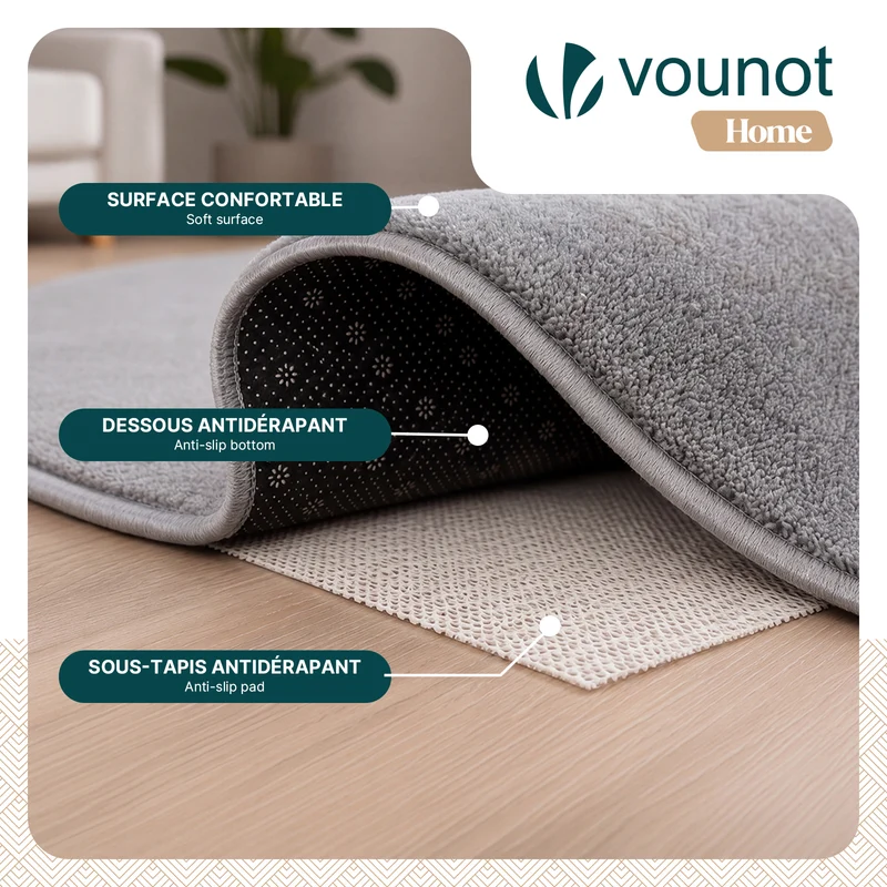 Tapis de salon poils ras doux antiderapant ф200cm uni gris