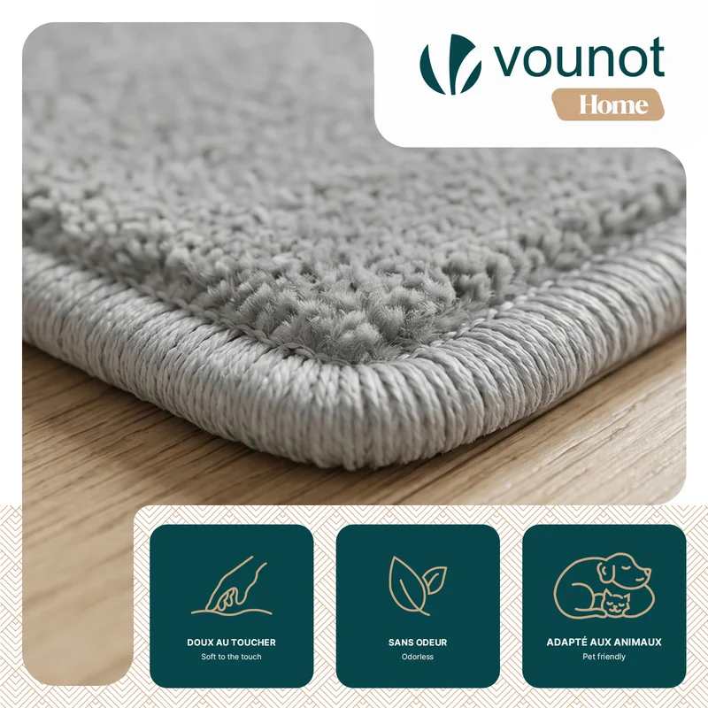 Tapis de salon poils ras doux antiderapant 80x200cm uni gris