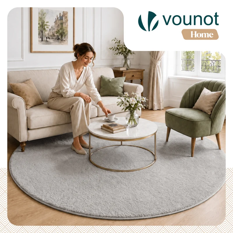 Tapis de salon poils ras doux antiderapant ф200cm uni gris