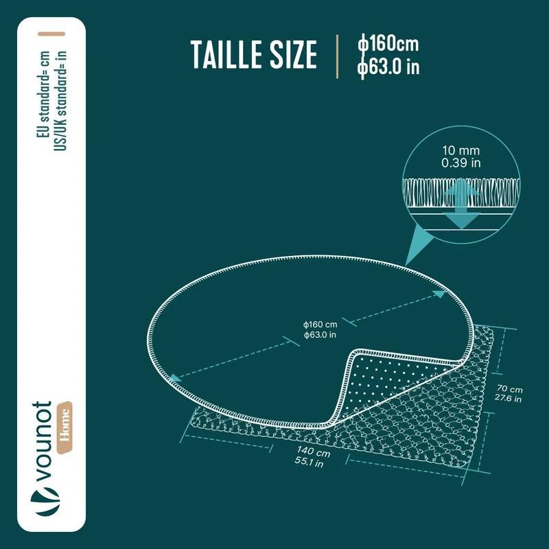 Tapis de salon poils ras doux antiderapant ф160cm uni anthracite