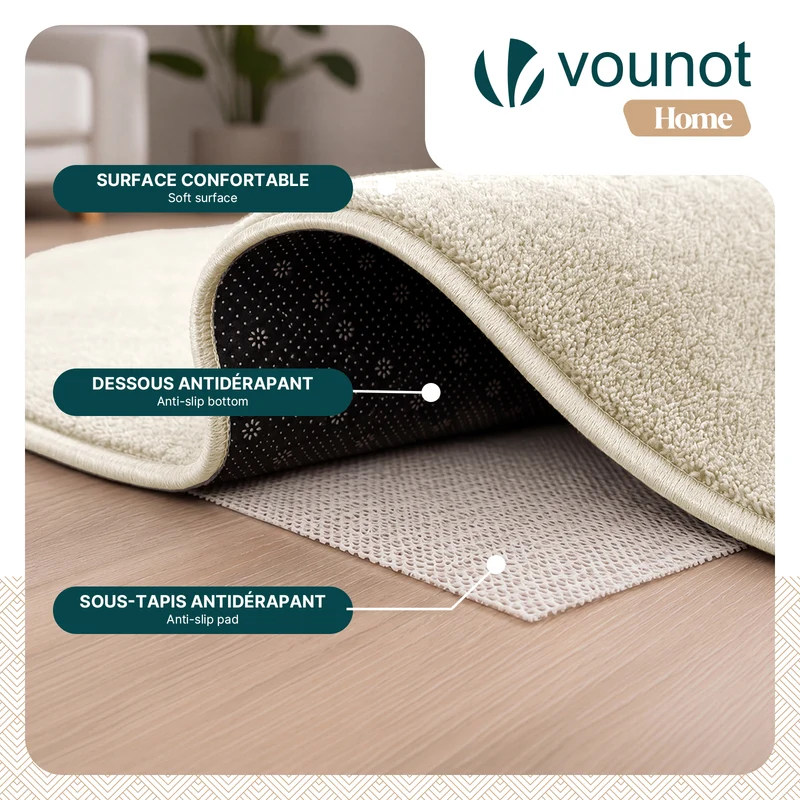 Tapis de salon poils ras doux antiderapant 80x150cm uni beige