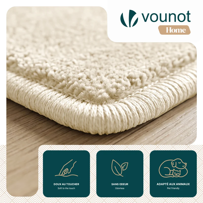 Tapis de salon poils ras doux antiderapant 80x150cm uni beige