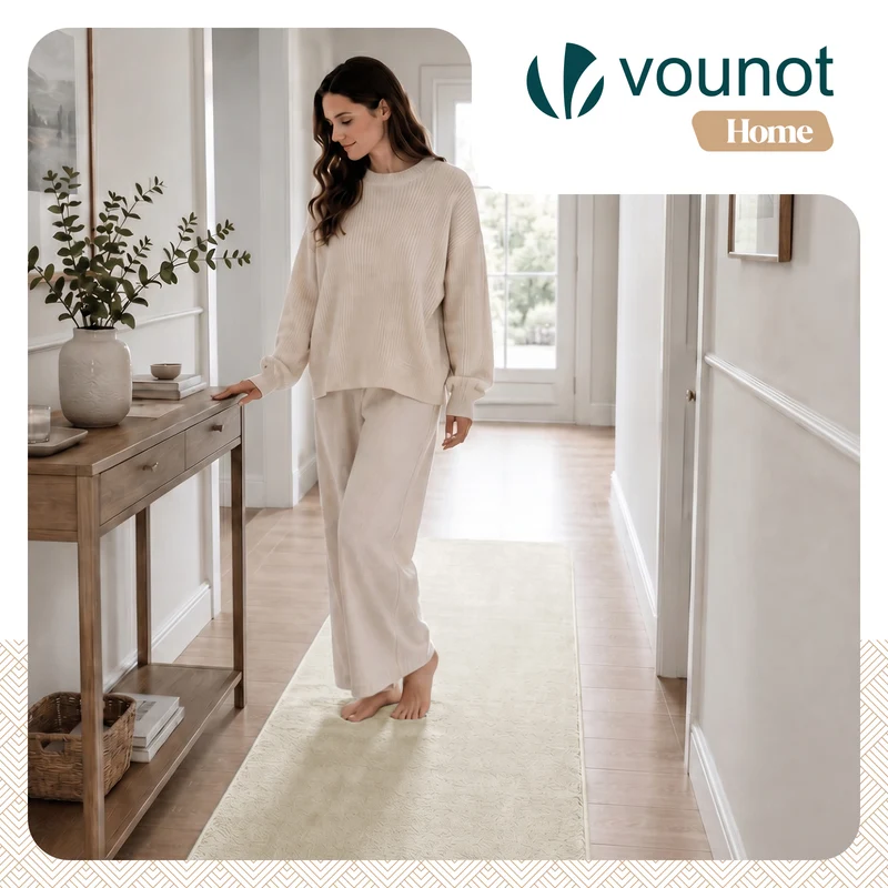 Tapis de salon poils ras doux antiderapant 80x200cm uni beige