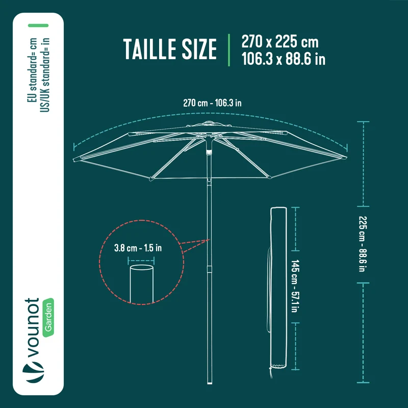 Parasol de jardin inclinable avec aeration et sac bandouliere 270cm vert olive