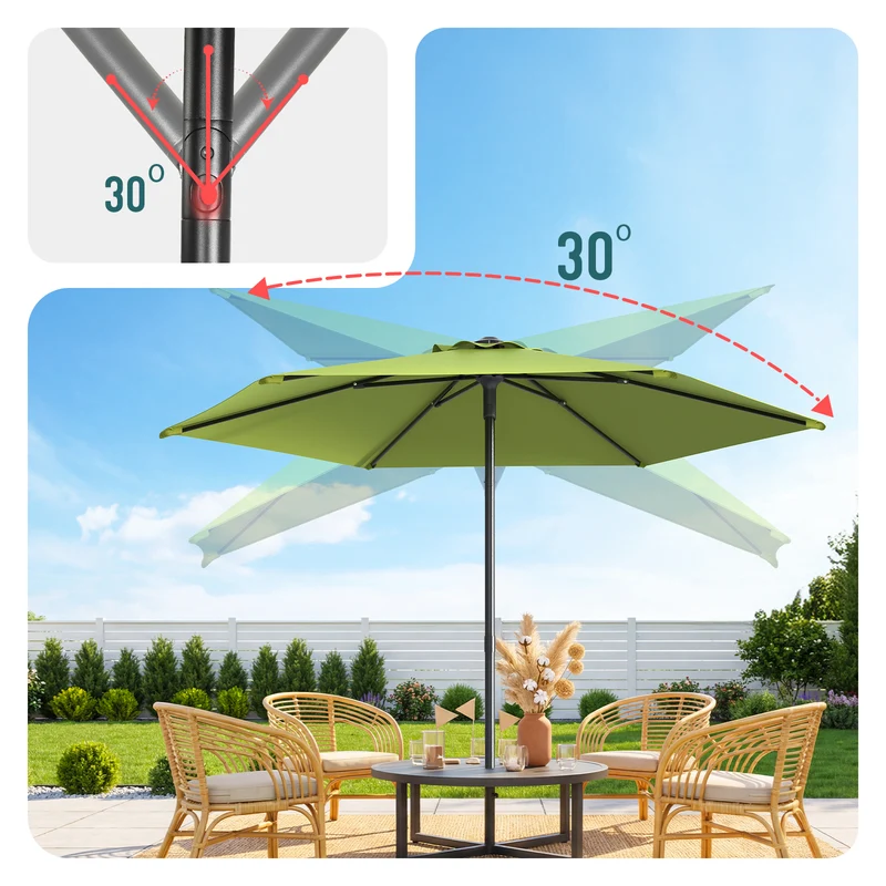 Parasol de jardin inclinable avec aeration et sac bandouliere 270cm vert olive