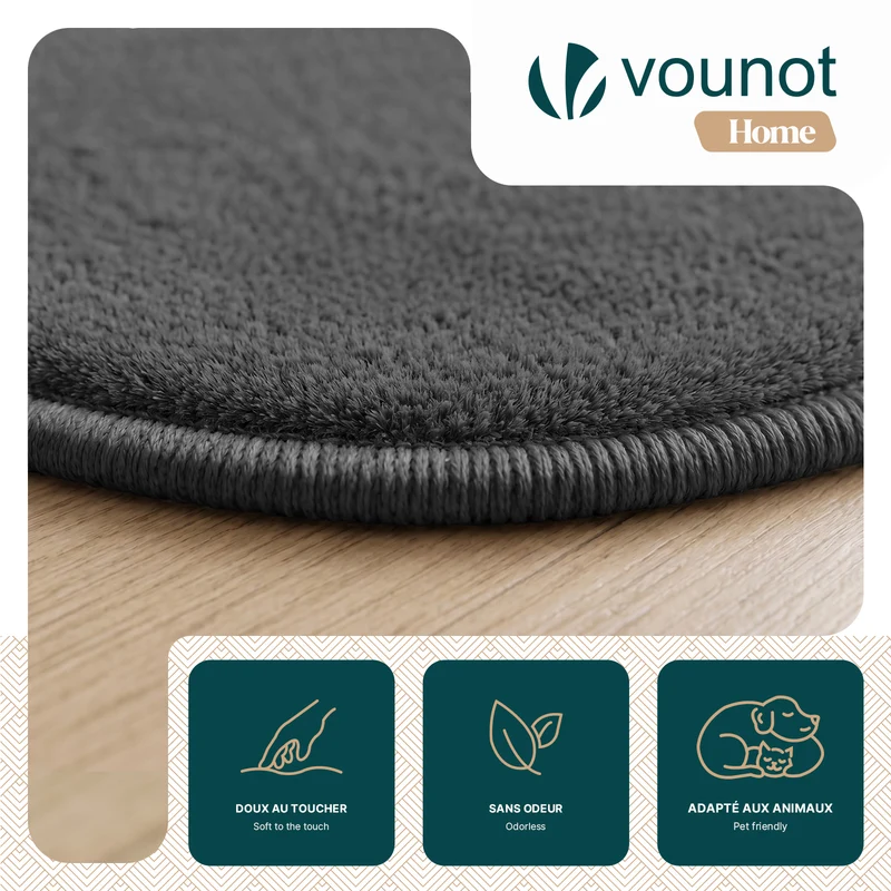 Tapis de salon poils ras doux antiderapant ф160cm uni anthracite