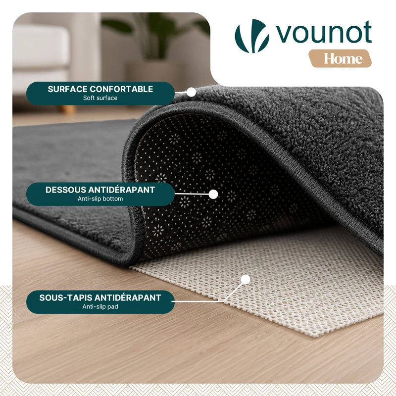 Tapis de salon poils ras doux antiderapant ф160cm uni anthracite