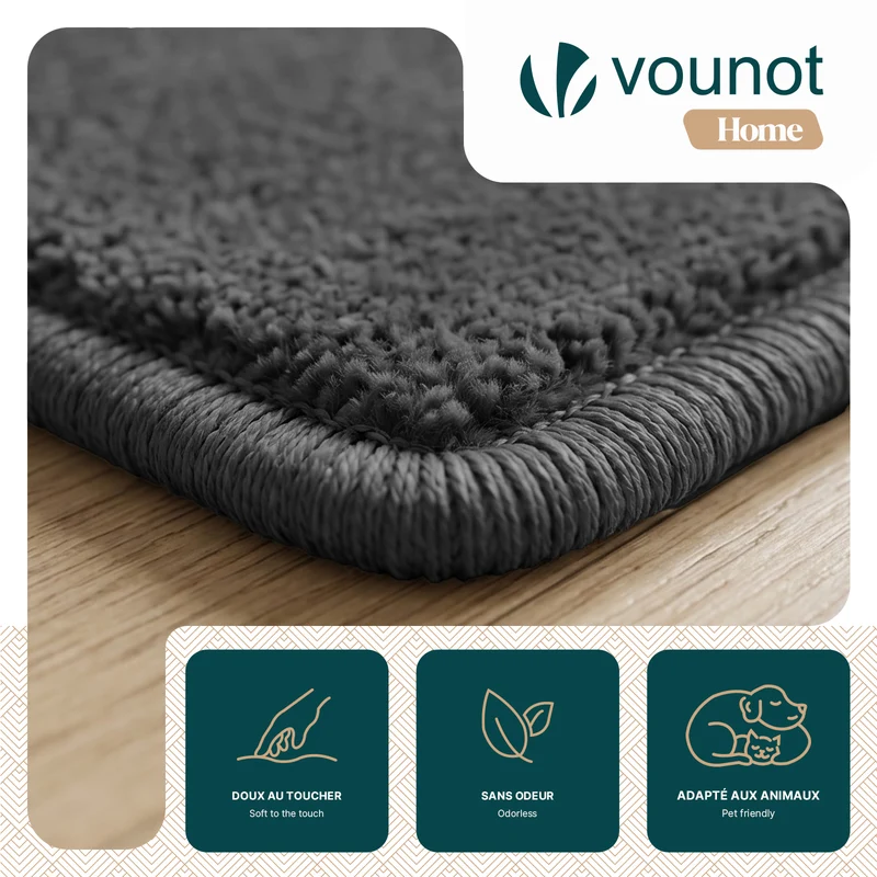 Tapis de salon poils ras doux antiderapant 80x150cm uni anthracite