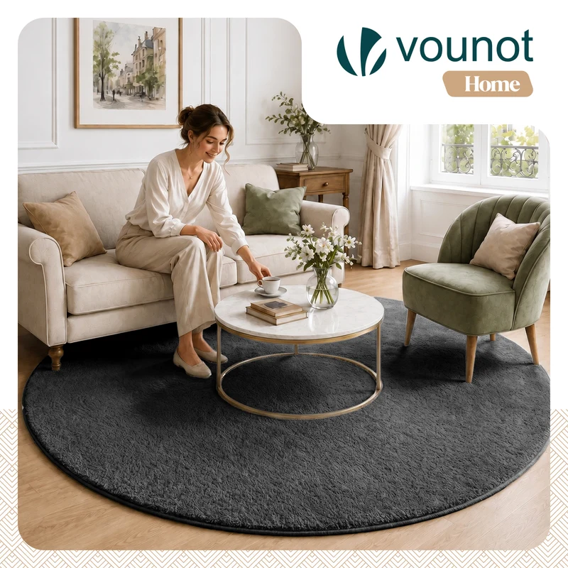 Tapis de salon poils ras doux antiderapant ф200cm uni anthracite