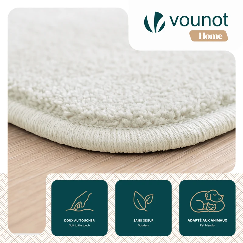 Tapis de salon poils ras doux antiderapant ф200cm uni crème