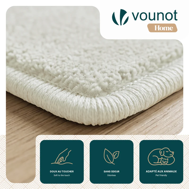 Tapis de salon poils ras doux antiderapant 160x230cm uni crème