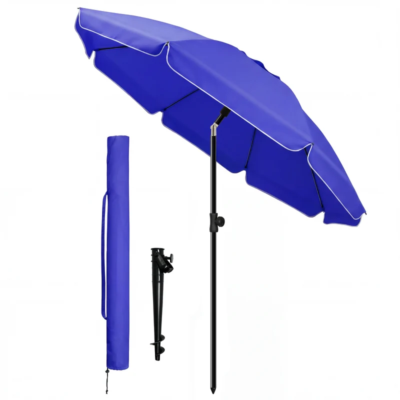 Parasol de jardin 2m avec ancrage sol et sac de transport Bleu