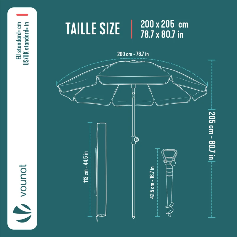 Parasol de jardin 2m avec ancrage sol et sac de transport Gris