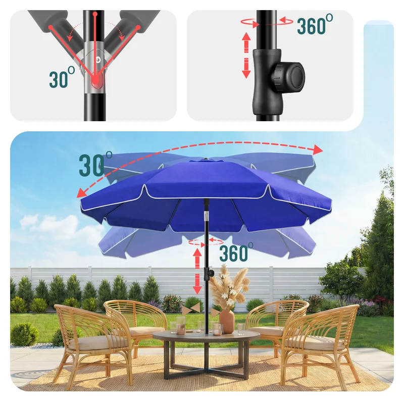 Parasol de jardin 2m avec ancrage sol et sac de transport Bleu